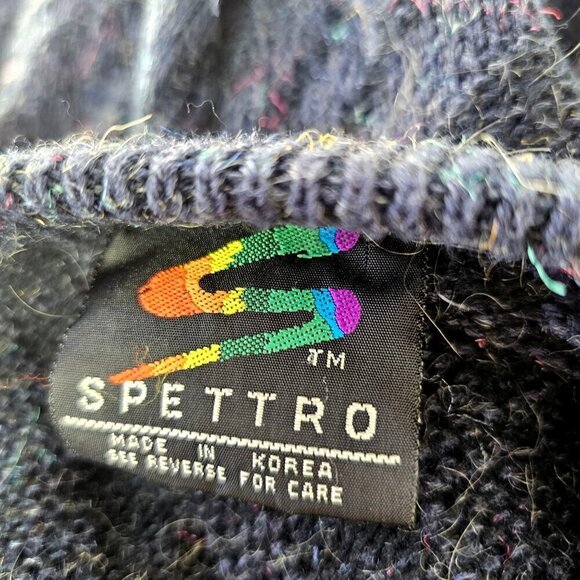 Spettro 80s Wool Knit Crewneck Sweater Mens M Drop Shoulder Blue Pullover - Picture 6 of 11